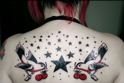 ST01-star tattoo and birds tattoo-